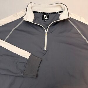 FootJoy Golf Pullover Mens XL Gray White 1/4 Zip Long Sleeve Performance‎ Shirt